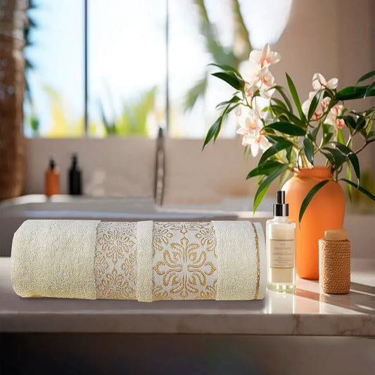 Flower Jacquard Towel Cream