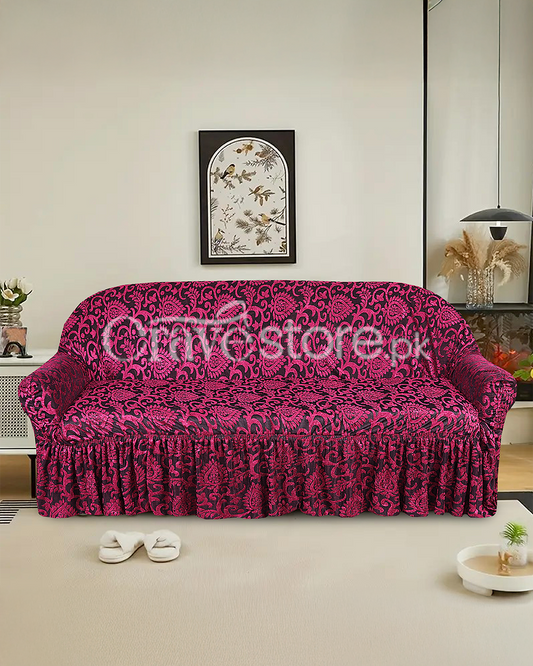 Luxury Embossed Jacquard Sofa Cover Maroon