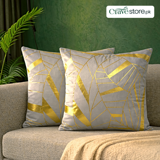 Art Deco Geometric Leaf Velvet Cushion Cover Grey for Sofa and Home Décor