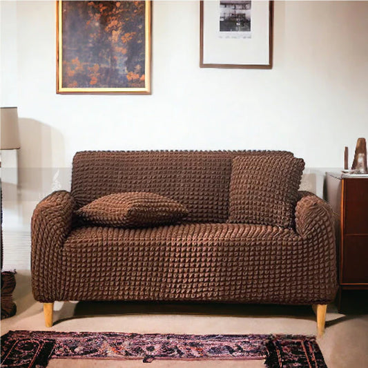 Fitted Style Bubble Stuff Sofa Cover Brown Stretchable Sofa Protector
