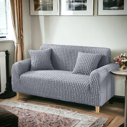 Fitted Style Bubble Stuff Sofa Cover Grey Stretchable Sofa Protector