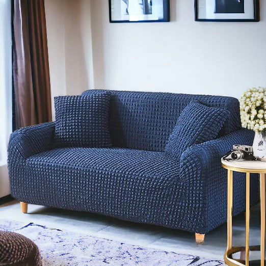 Fitted Style Bubble Stuff Sofa Cover Navy Blue Stretchable Sofa Protector