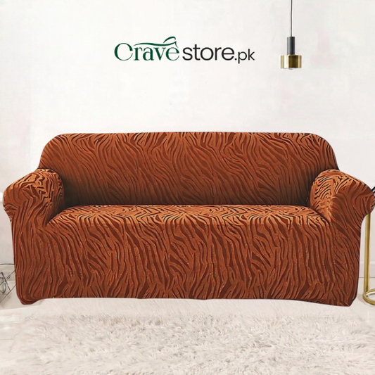 Fitted Zebra Sofa Cover Copper Brown – Stretchable Sofa Cover
