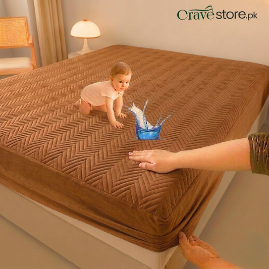 King Ultrasonic Zigzag Microfiber Waterproof Mattress Protector Coffee