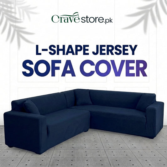 L Shape Fitted Lycra Jersey Sofa Cover Navy Blue