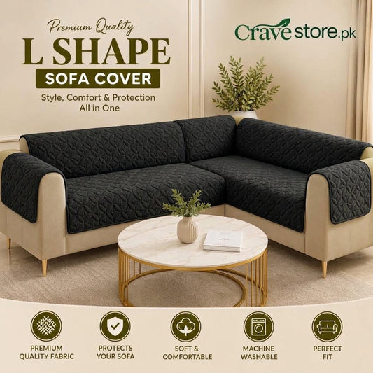 L Shape Ultrasonic Quilted Sofa Covers Black
