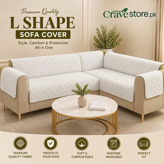 L Shape Ultrasonic Quilted Sofa Covers White