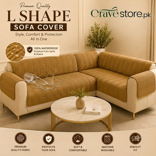 L Shape Waterproof Zigzag Ultrasonic Quilted Sofa Cover Chikoo