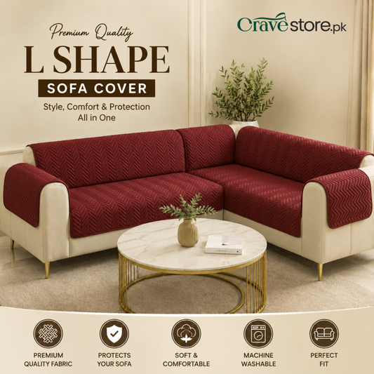 L Shape Zigzag Ultrasonic Quilted Sofa Cover Maroon
