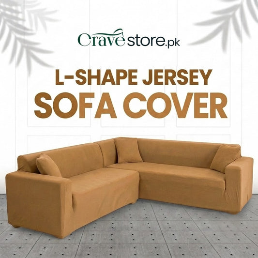L Shape Fitted Lycra Jersey Sofa Cover Chikoo