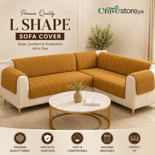 L Shape Zigzag Ultrasonic Quilted Sofa Cover Chikoo