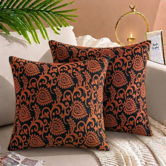 Luxury Embossed Jacquard Cushion Cover Copper 16x16 sofa cushion cover with embossed design and hidden zipper.