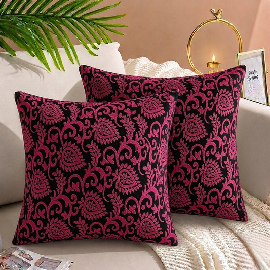 Luxury Embossed Jacquard Cushion Cover Maroon 16x16 sofa cushion cover with embossed design and hidden zipper.