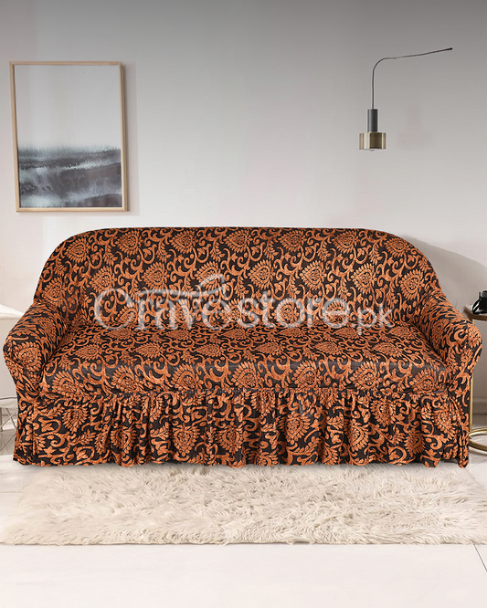 Copper luxury embossed jacquard sofa cover on elegant living room sofa