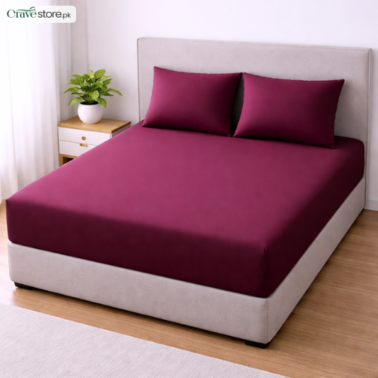 Lycra jersey fitted bedsheet maroon king size with 2 pillow covers