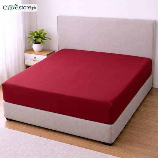Maroon lycra jersey fitted mattress cover with stretchable fabric and elastic edges for a snug wrinkle-free fit on mattress