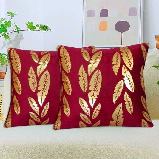Metallic Feather Style Velvet Cushion Cover - Maroon