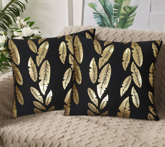 Metallic Feather Style Velvet Cushion Cover - Black
