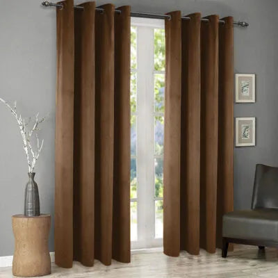 Imported Malai Velvet Blackout Curtains Brown ( 2 Curtain Set )