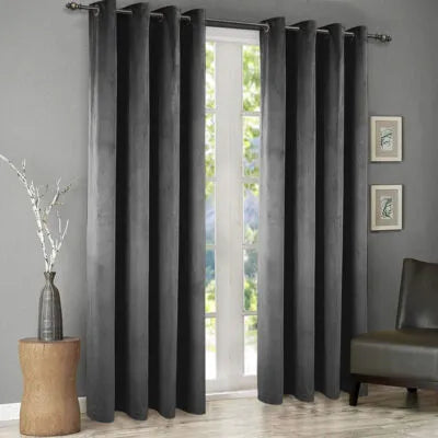 Imported Malai Blackout Velvet Curtains Grey ( 2 Curtain Set )