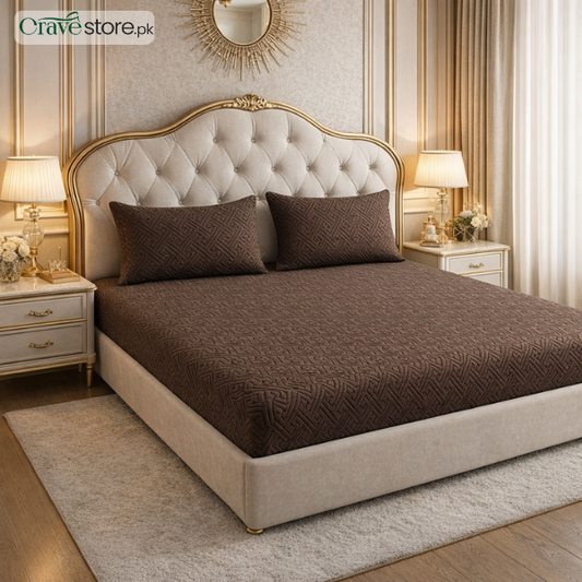 Imported Fitted Bedsheet Set China Mazed Brown - King Size