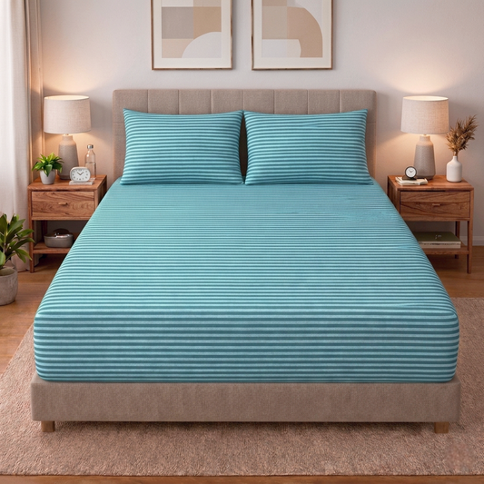 Sky Blue Fitted Bedsheet King Size with Pillow Covers Pakistan