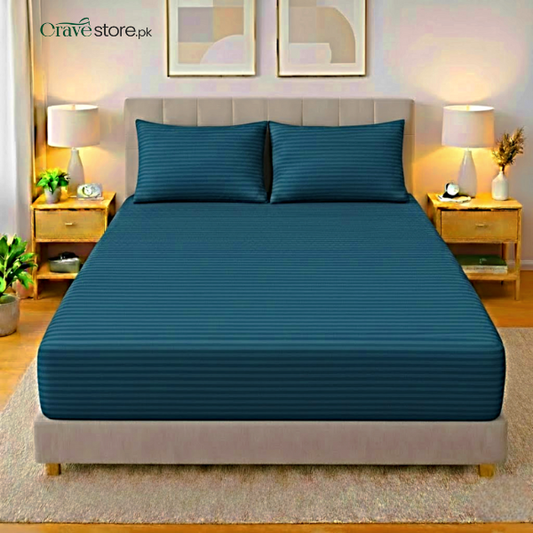 Premium striped fitted bedsheet set zinc color king size