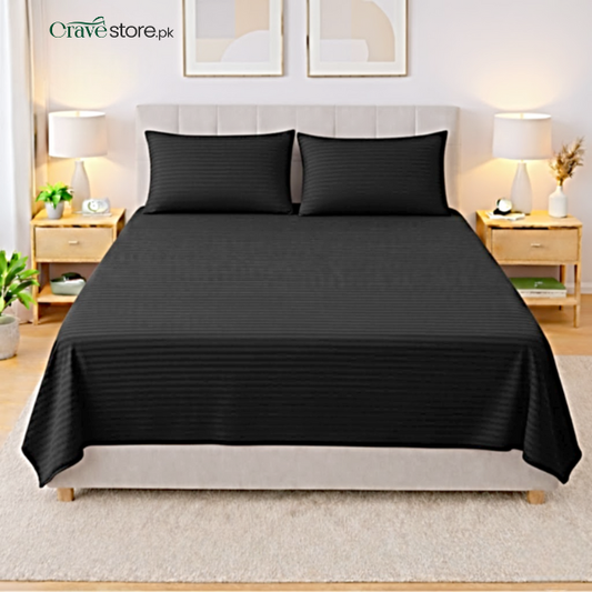 Premium striped flat bedsheet set black color king size