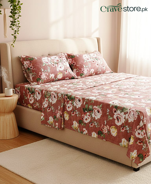 Printed Vintage Floral Chintz Flat Bedsheet Set – King Size