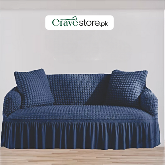 Navy Turkish style bubble sofa cover fitted on living room sofa