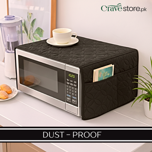 Ultrasonic Quilted Black Microwave Oven Cover With Pockets