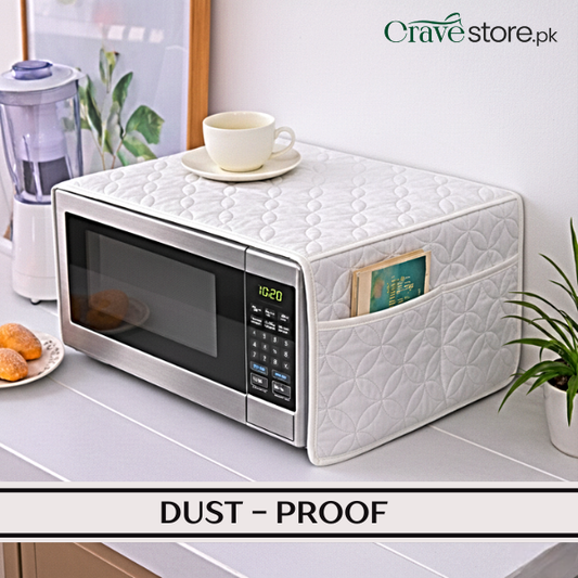 Ultrasonic Quilted White Microwave Oven Cover With Pockets