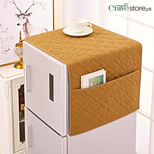 Ultrasonic Quilted Chikoo Refrigerator Cover With Pockets