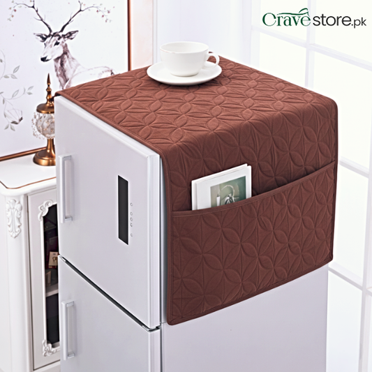 Ultrasonic Quilted Chocolate Brown Refrigerator Cover With Pockets