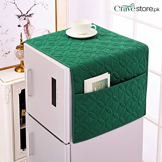 Ultrasonic Quilted Green Refrigerator Cover With Pockets