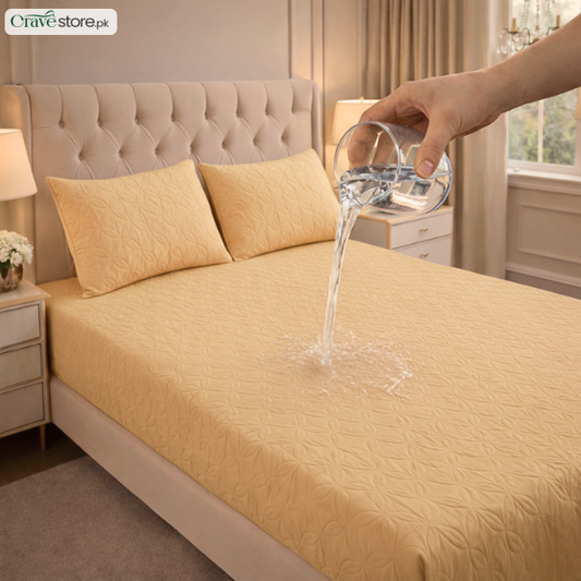 Waterproof ultrasonic quilted fitted bedsheet peach king size with 2 pillow covers