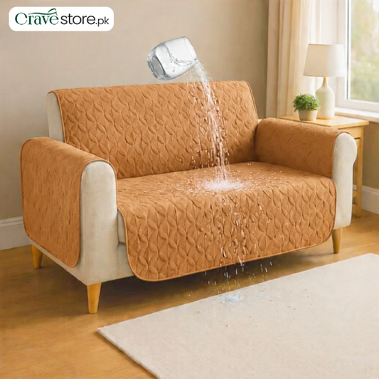 Waterproof Ultrasonic Quilted Sofa Cover Chikoo – Stretchable Fitted Sofa Cover