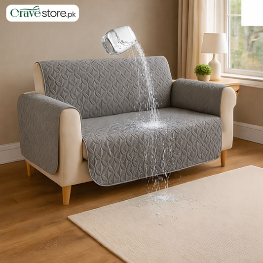 Waterproof Ultrasonic Quilted Sofa Cover Gray – Stretchable Fitted Sofa Cover