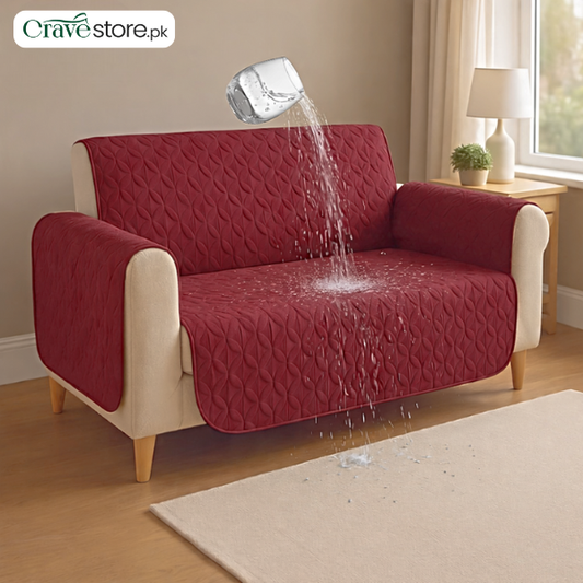 Waterproof Ultrasonic Quilted Sofa Cover Maroon – Stretchable Fitted Sofa Cover