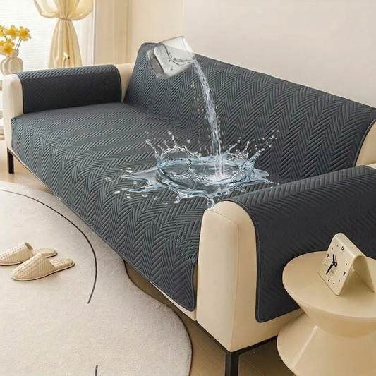 Waterproof Ultrasonic Zigzag Quilted Sofa Cover Gray