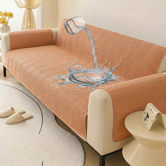 Waterproof Ultrasonic Zigzag Quilted Sofa Cover Skin Peach