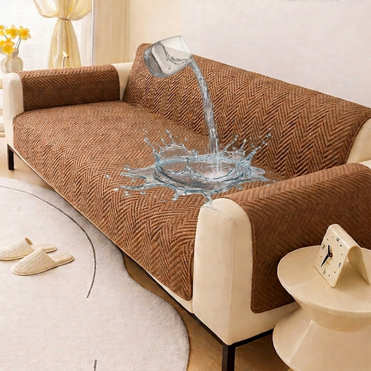 Waterproof Ultrasonic Zigzag Quilted Sofa Cover Coffee