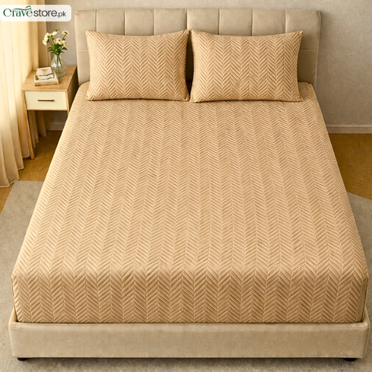 ZigZag ultrasonic quilted fitted bedsheet skin king size with 2 pillow covers