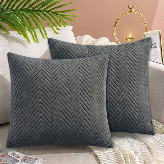 Zigzag Ultrasonic Quilted Cushion Cover Grey 16x16 sofa cushion cover with hidden zipper and premium quilted design.