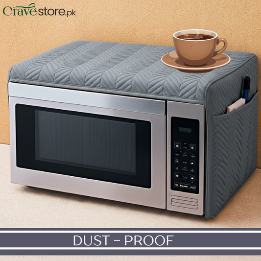 Zigzag Ultrasonic Quilted Grey Microwave Oven Cover With Pockets