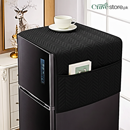 Zigzag Ultrasonic Quilted Black Refrigerator Cover With Pockets