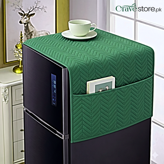 Zigzag Ultrasonic Quilted Refrigerator Cover With Pockets - Green