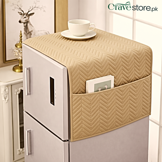 Zigzag Ultrasonic Quilted Refrigerator Cover With Pockets - Grey