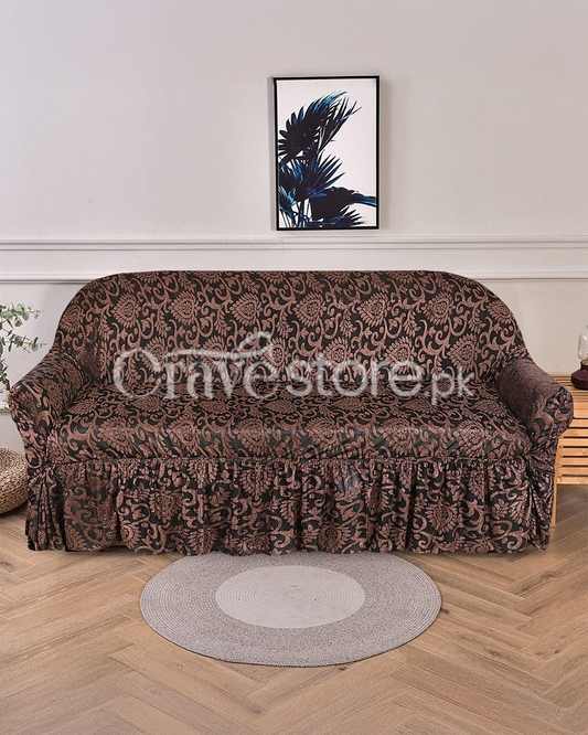 Luxury Embossed Jacquard Sofa Cover Brown