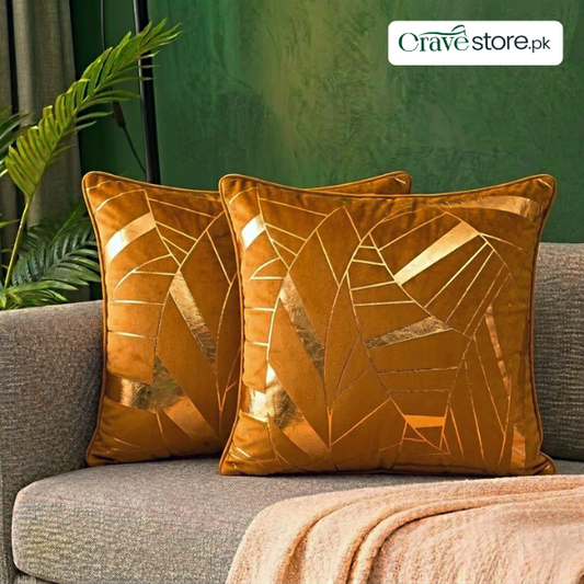 Art Deco Geometric Leaf Velvet Cushion Cover Brown for Sofa and Home Décor